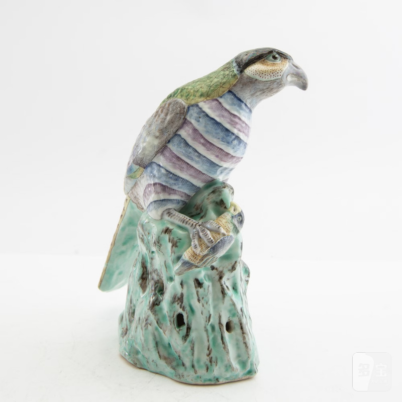 A rare famille rose figure of a hawk with its pray, - 图10